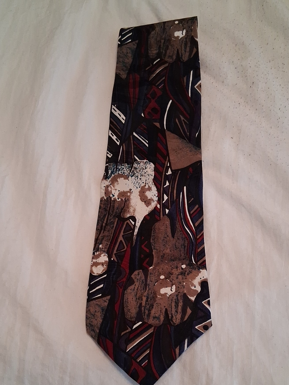 Vintage Chez Roffe Navy and Brown Printed Casual tie. 100% Silk